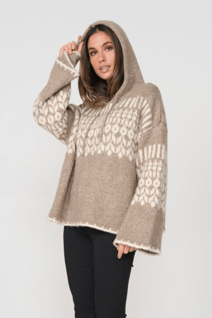 Hooded Knit - Taupe/Cream - CJ29 - Pizazz BoutiqueCaju