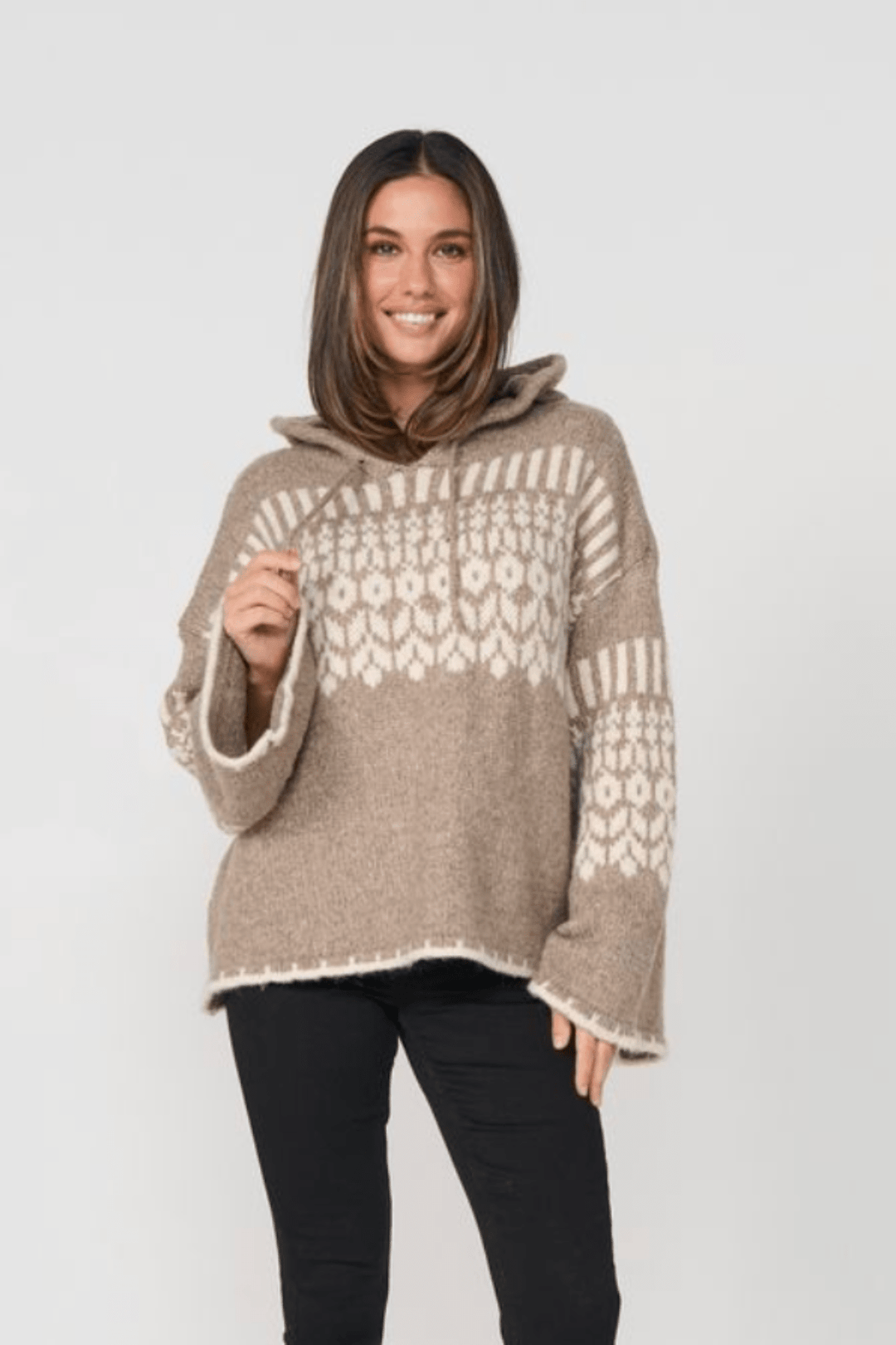 Hooded Knit - Taupe/Cream - CJ29 - Pizazz BoutiqueCaju