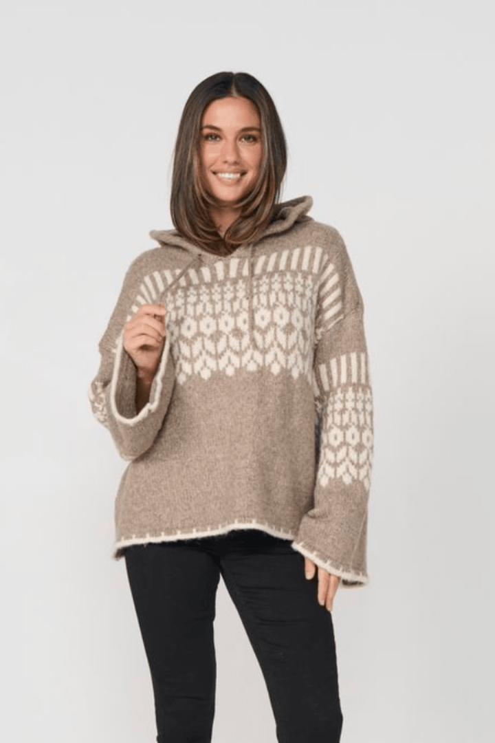 Hooded Knit - Taupe/Cream - CJ29 - Pizazz BoutiqueCaju