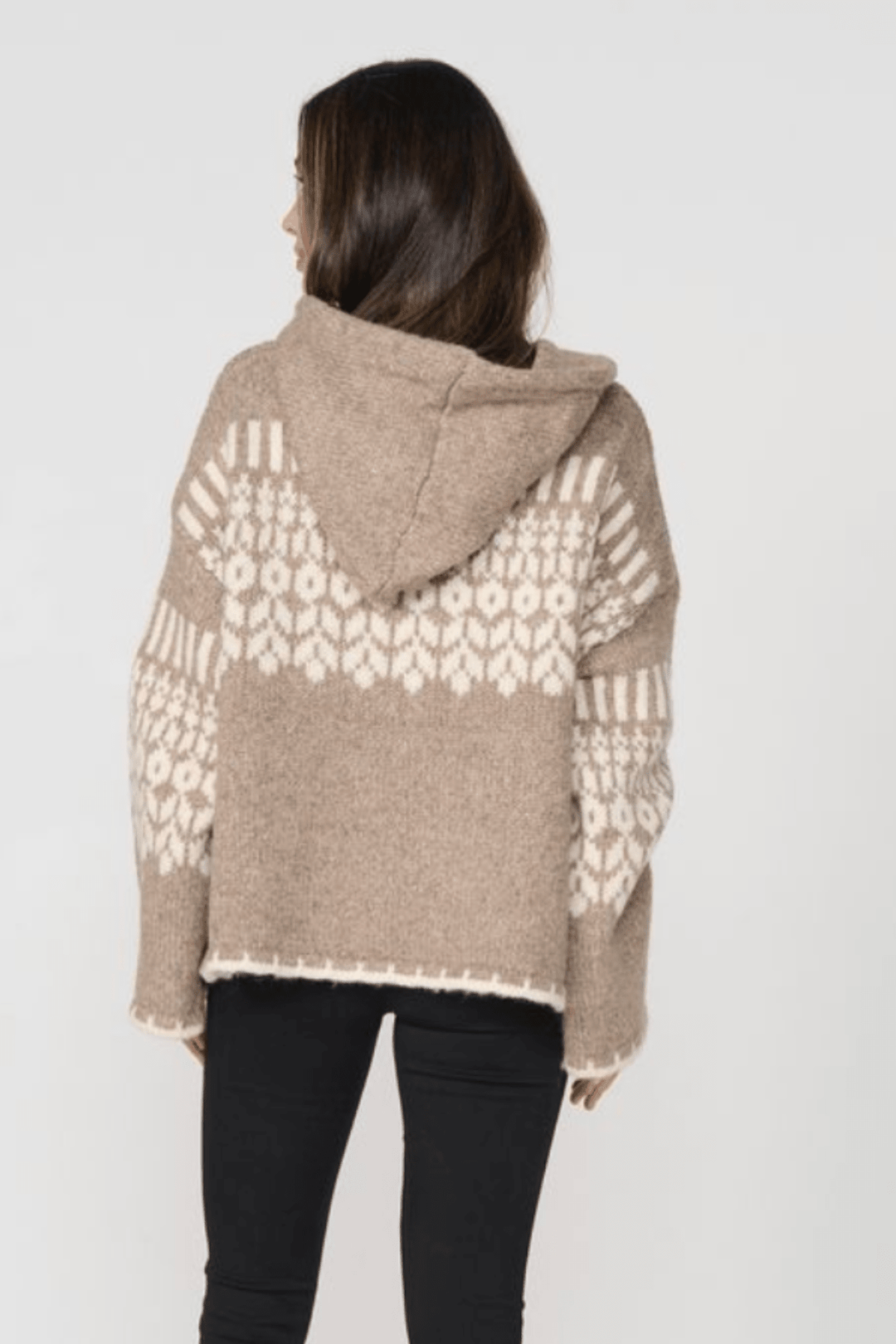 Hooded Knit - Taupe/Cream - CJ29 - Pizazz BoutiqueCaju