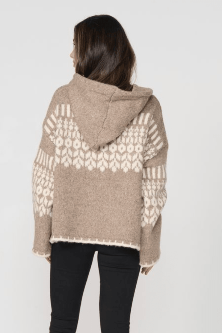Hooded Knit - Taupe/Cream - CJ29 - Pizazz BoutiqueCaju