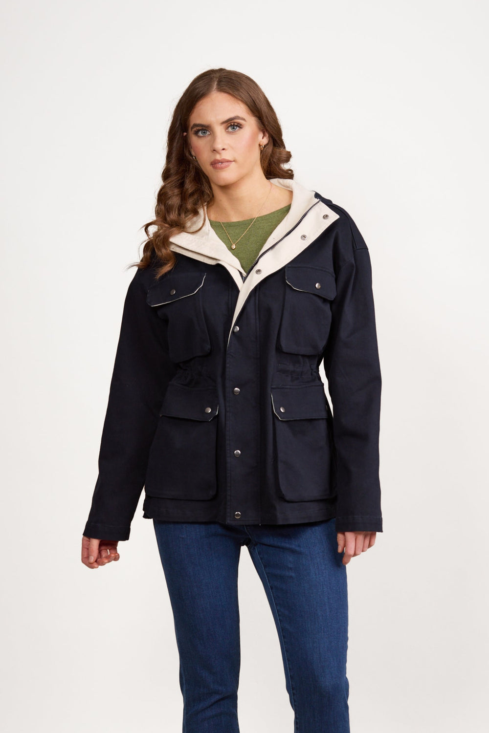 Hooded Zip Jacket - Ink/Cream - VA10 - Pizazz BoutiqueVassalli