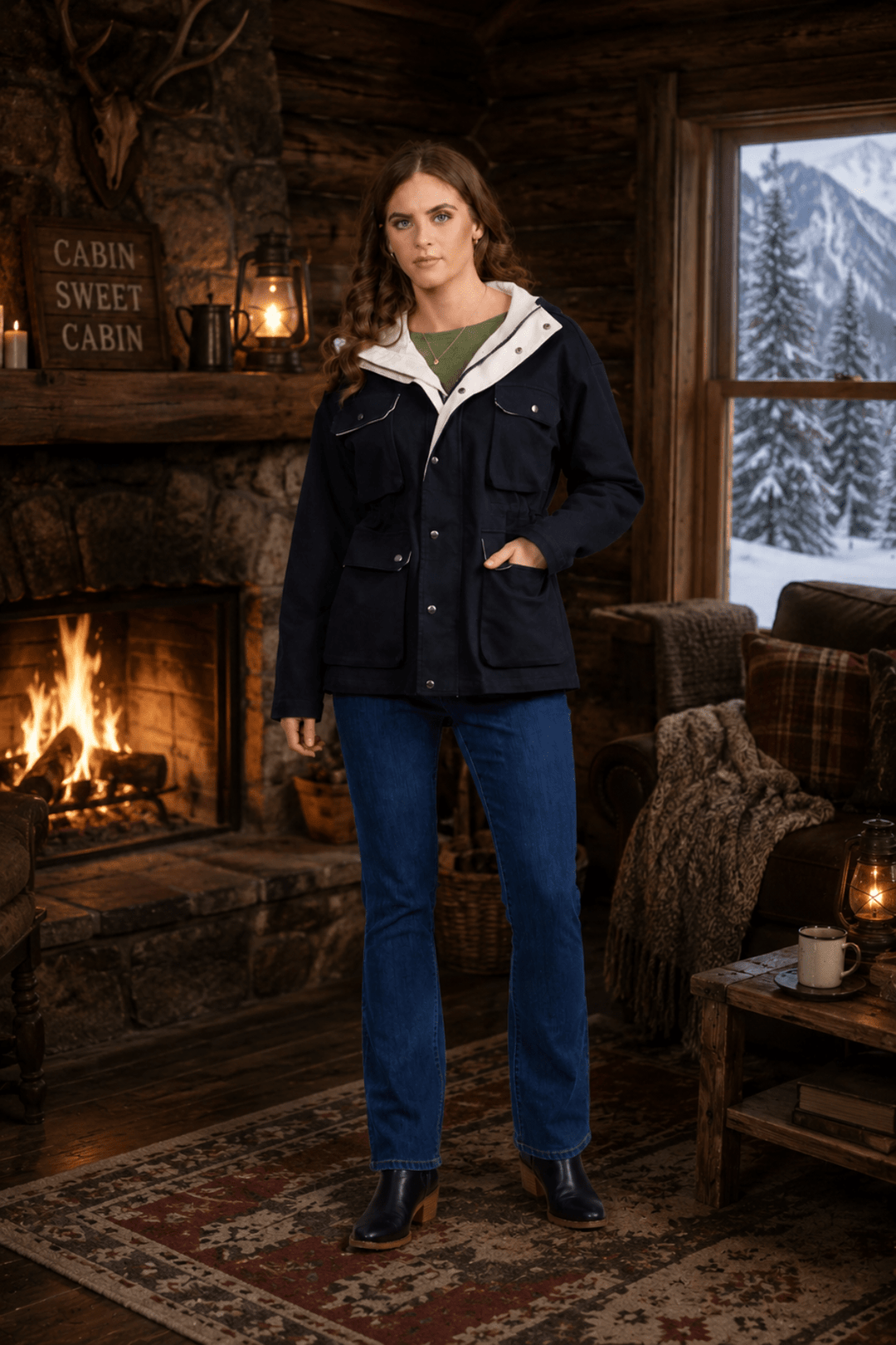 Hooded Zip Jacket - Ink/Cream - VA10 - Pizazz BoutiqueVassalli
