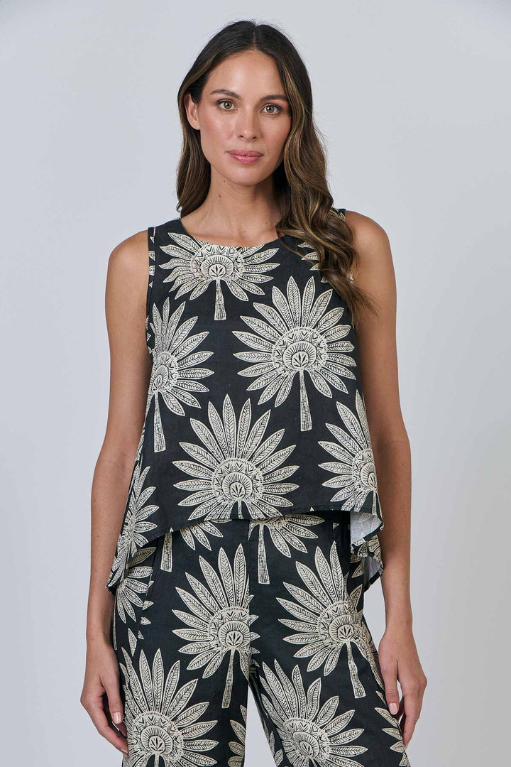 Isla Linen Top - Date Palm - OJ1 - Pizazz BoutiqueNaturals By O & J