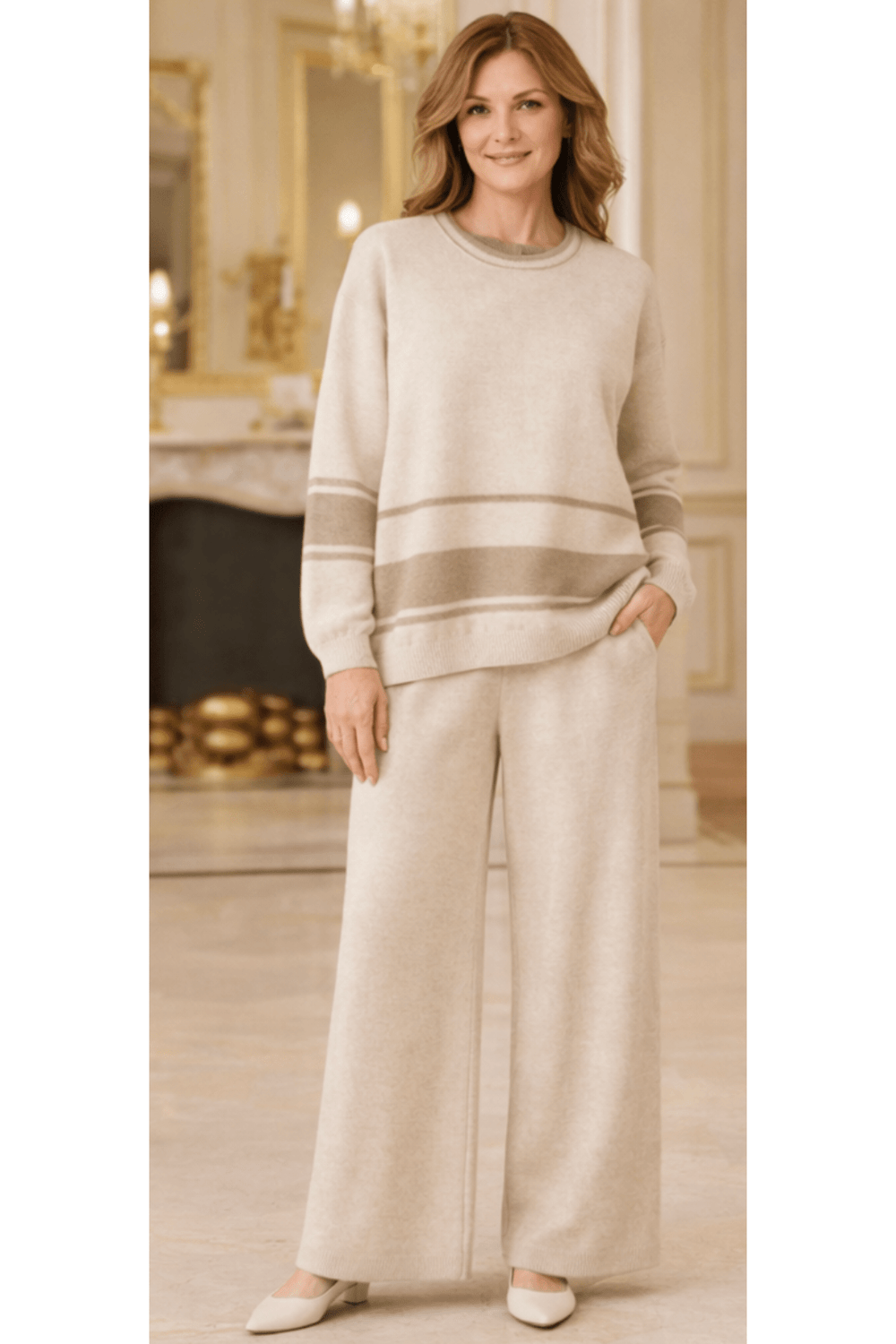 Italian Knitted Jogger Set - Beige - An2 - Pizazz BoutiqueVera May