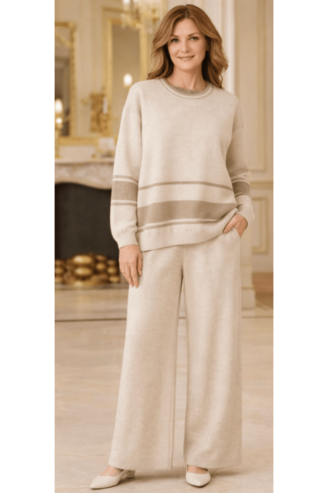 Italian Knitted Jogger Set - Beige - An2 - Pizazz BoutiqueVera May