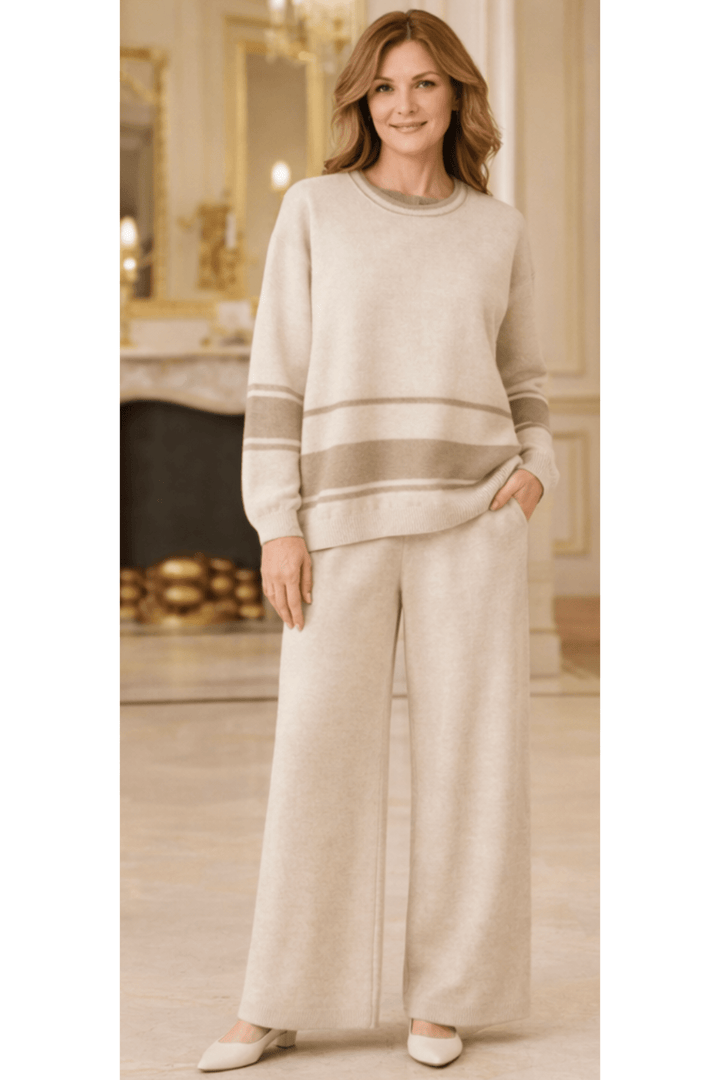 Italian Knitted Jogger Set - Beige - An2 - Pizazz BoutiqueVera May