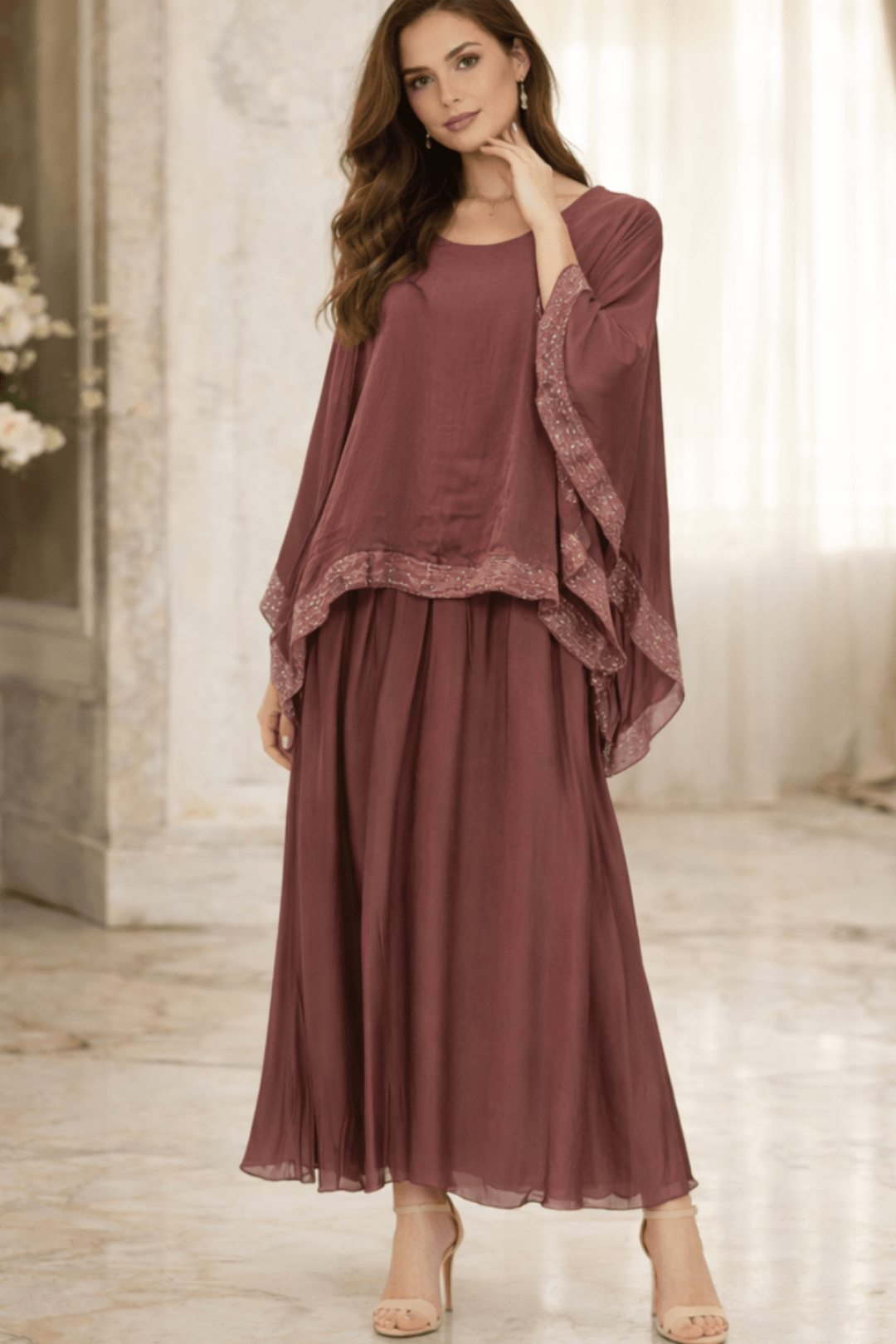 Italian Silk Dress - Brown - An12 - Pizazz BoutiqueVera May