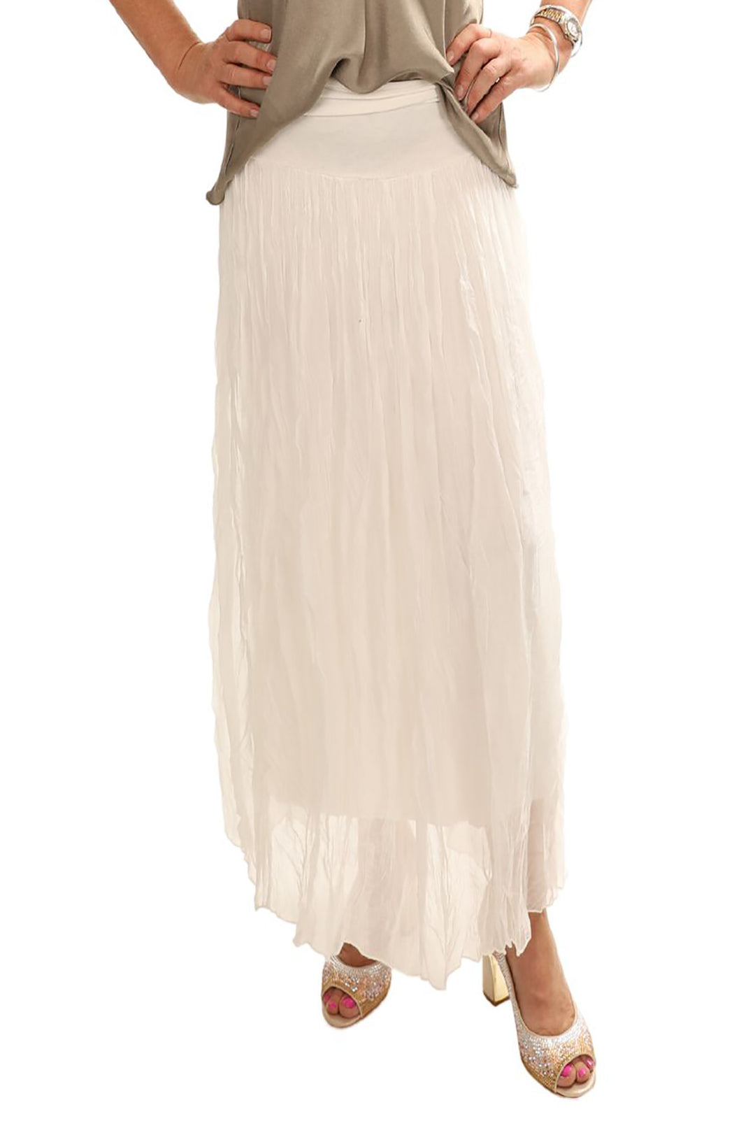 Pleated Silk Jersey Skirt | Ivory | CG40