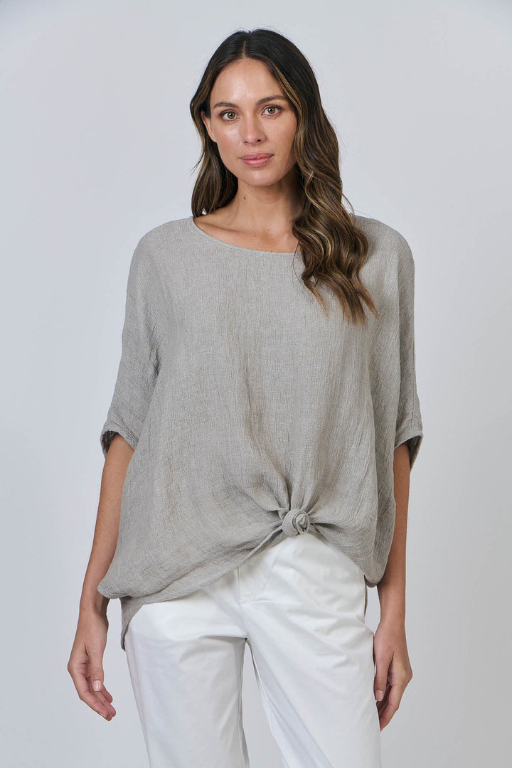 Jade Linen Top - Cement - OJ48 - Pizazz BoutiqueNaturals By O & J