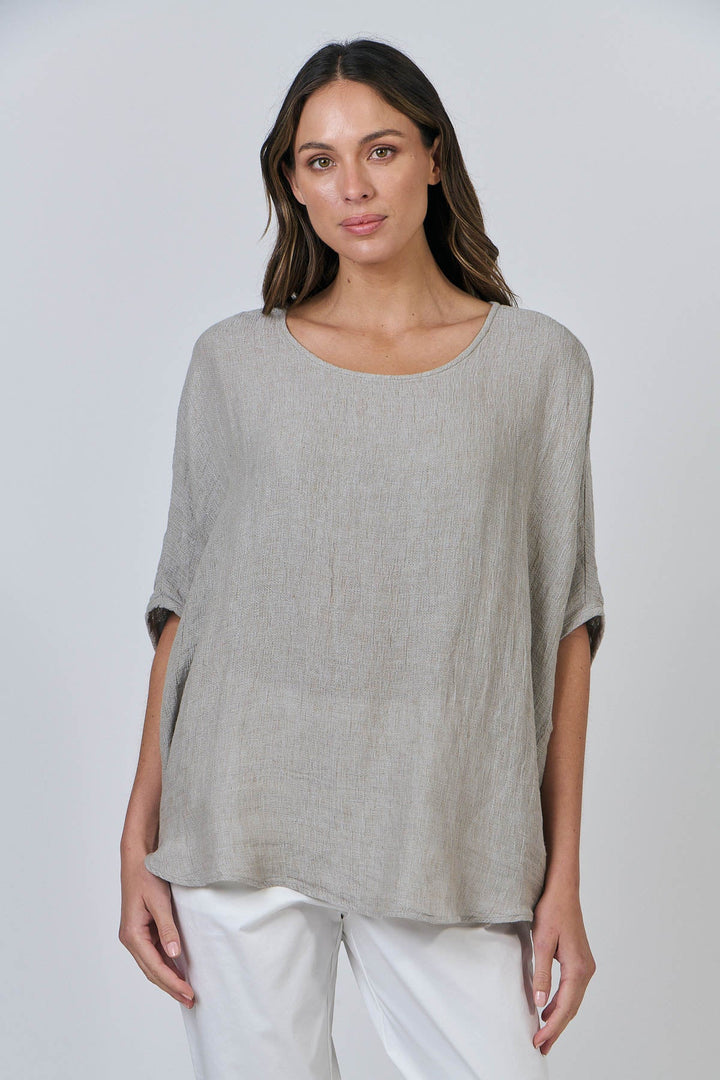 Jade Linen Top - Cement - OJ48 - Pizazz BoutiqueNaturals By O & J
