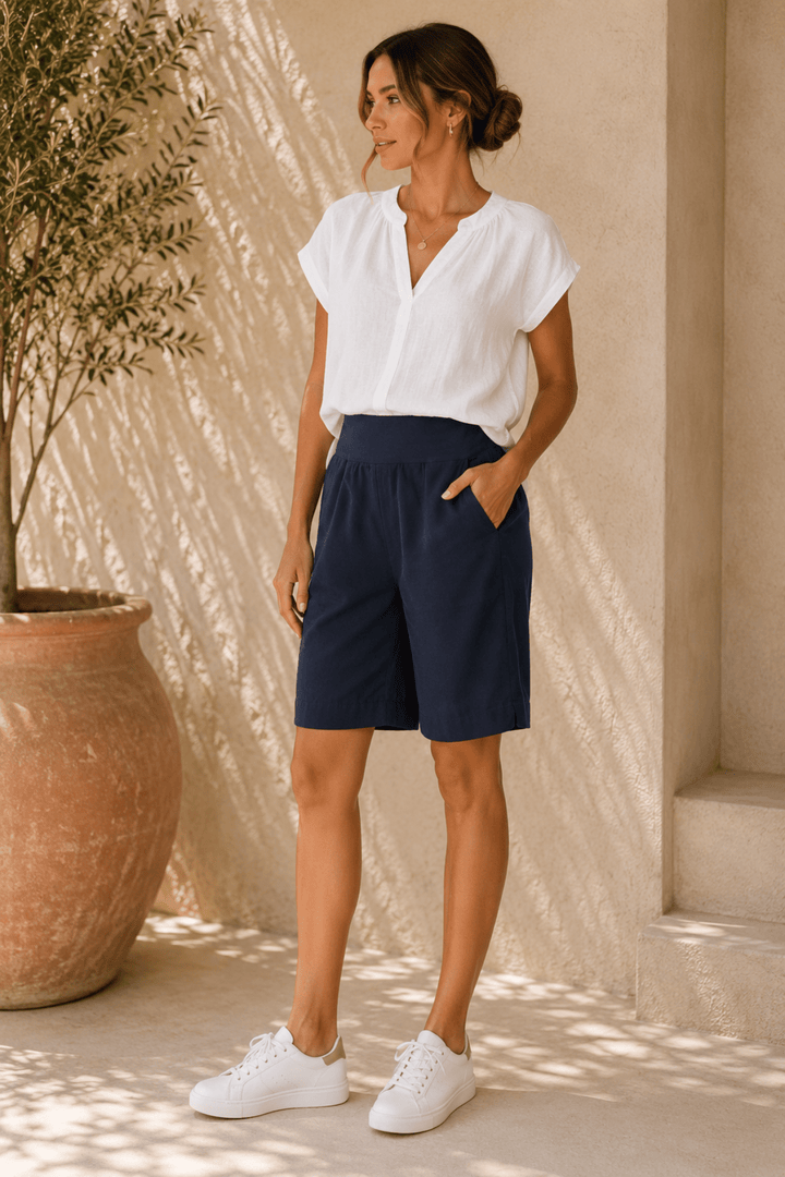 Jersey Waist Linen Short - Navy - GS8 - Pizazz BoutiqueGordon smith