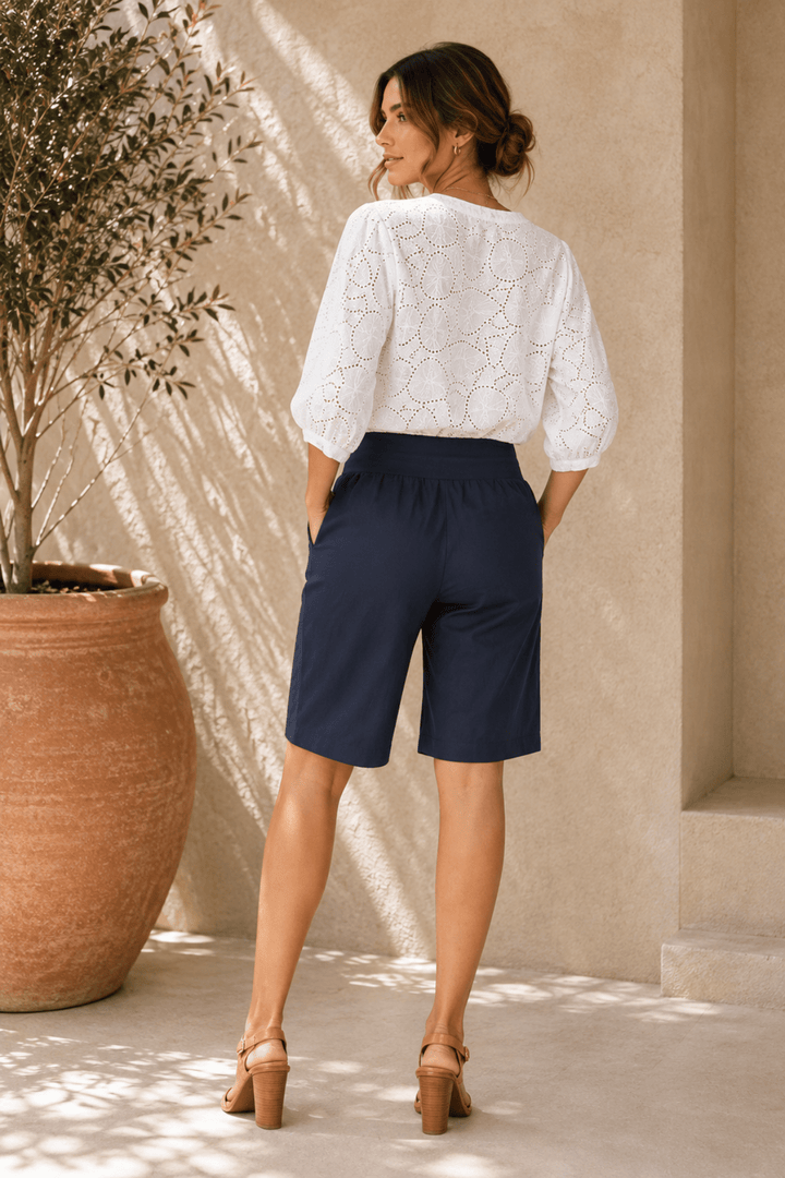 Jersey Waist Linen Short - Navy - GS8 - Pizazz BoutiqueGordon smith