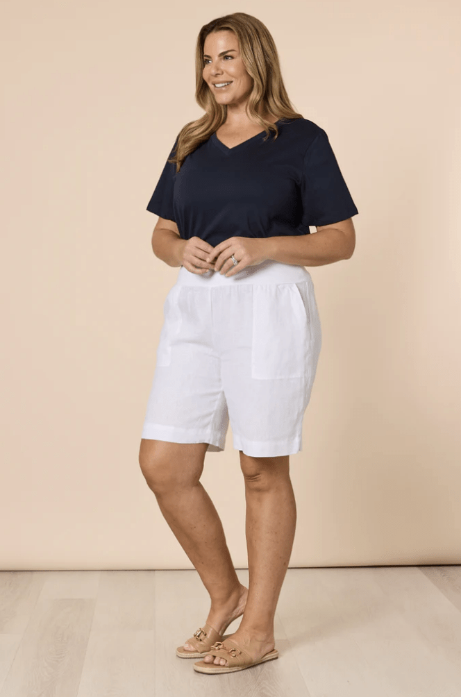 Jersey Waist Linen Shorts - White - GS8 - Pizazz BoutiqueGordon smith