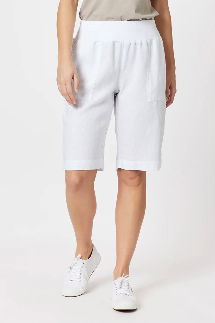 Jersey Waist Linen Shorts - White - GS8