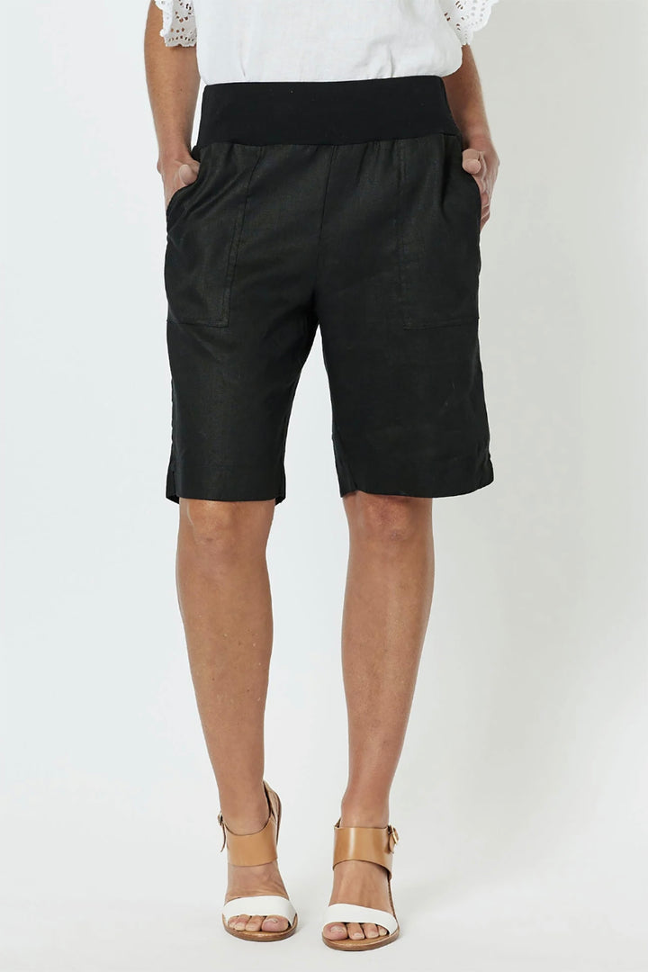 Jersey Waist Linen Shorts - Black - GS8