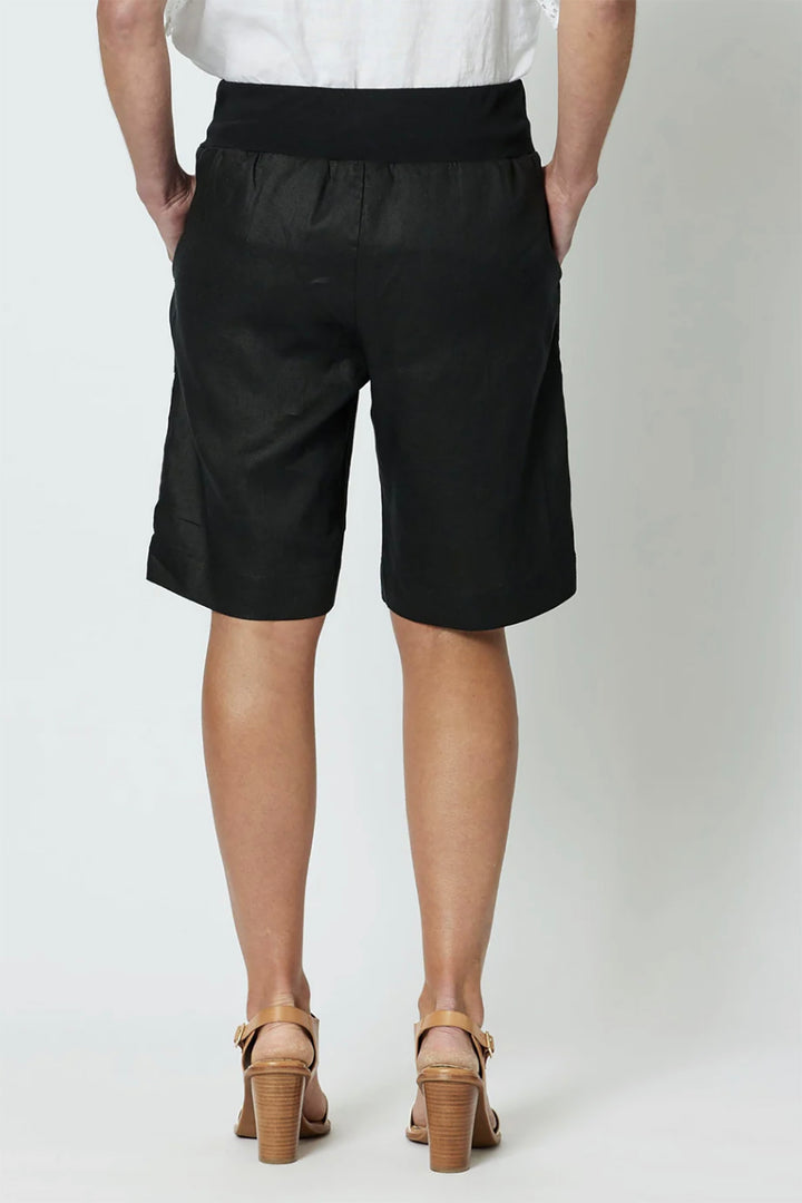 Jersey Waist Linen Shorts - Black - GS8