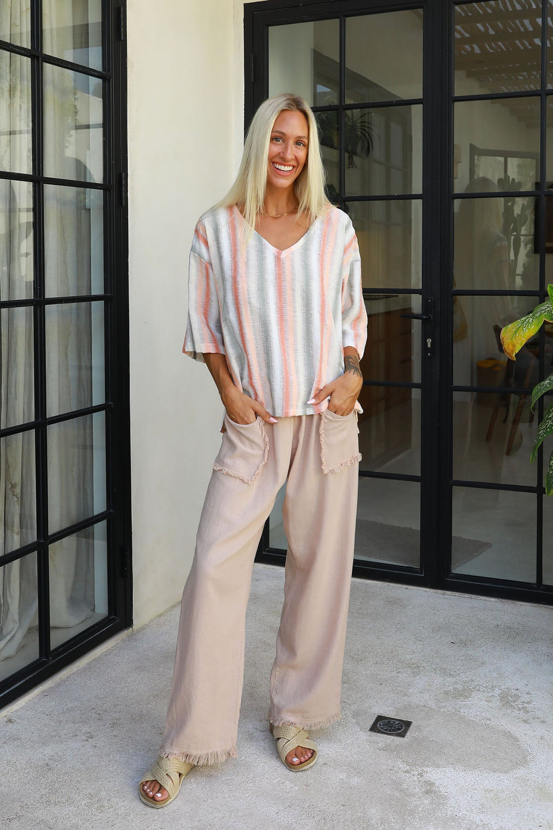 Joshua Frayed Linen Pant - Oatmeal - CB9 - Pizazz BoutiqueCarbon The Label