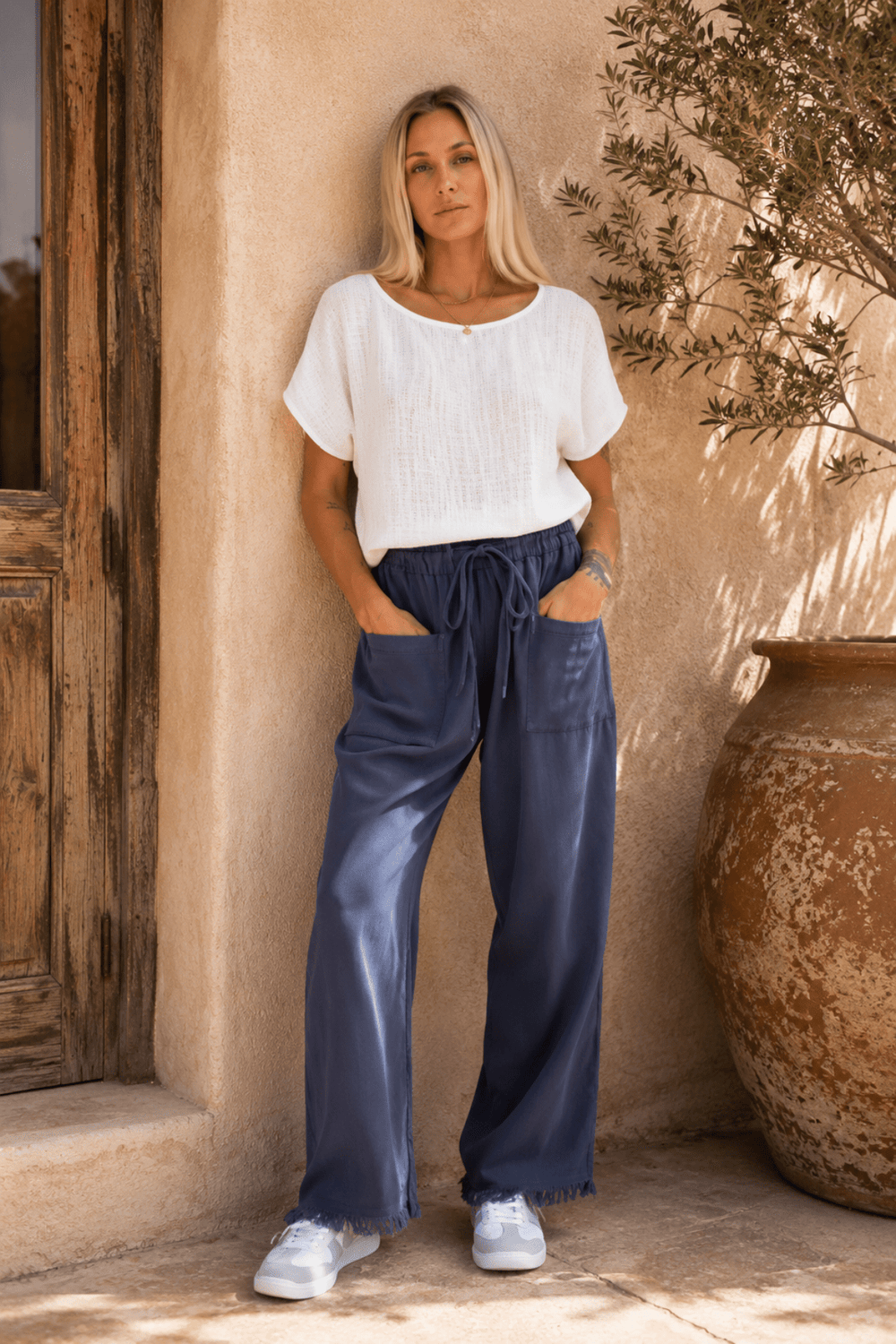 Joshua Frayed Linen Pant - Storm Blue - CB9 - Pizazz BoutiqueCarbon The Label