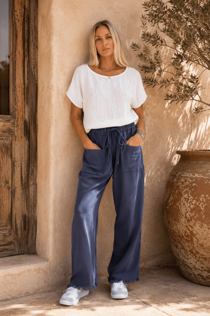 Joshua Frayed Linen Pant - Storm Blue - CB9 - Pizazz BoutiqueCarbon The Label