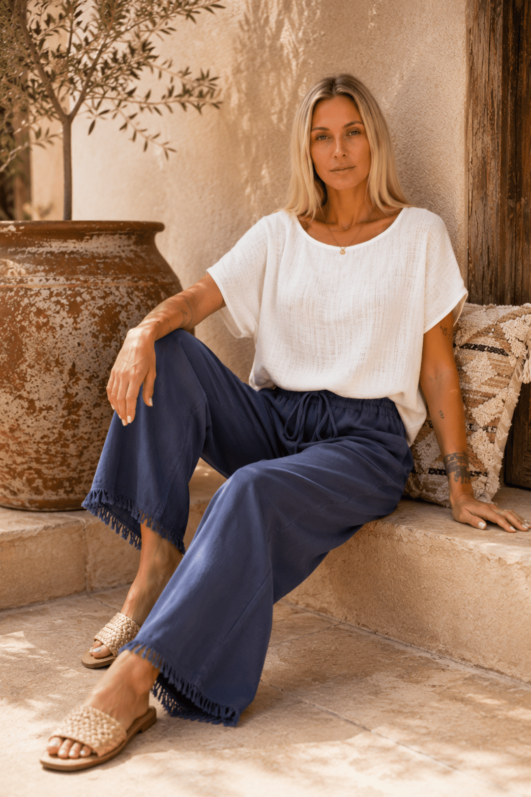 Joshua Frayed Linen Pant - Storm Blue - CB9 - Pizazz BoutiqueCarbon The Label