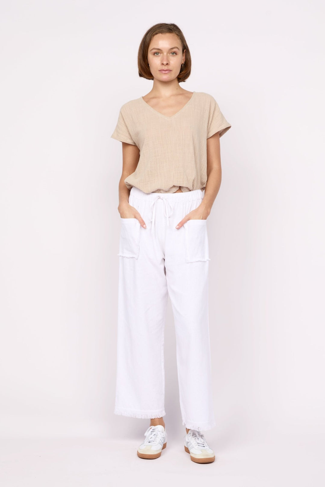 Joshua Frayed Linen Pant - White - CB9 - Pizazz BoutiqueCarbon The Label