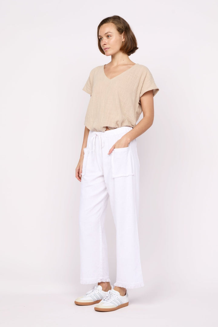 Joshua Frayed Linen Pant - White - CB9 - Pizazz BoutiqueCarbon The Label