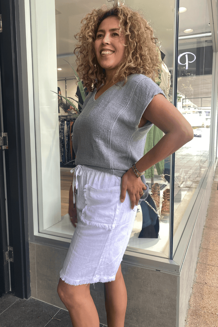 Joshua Frayed Linen Short - White - CB41 - Pizazz BoutiqueCarbon The Label