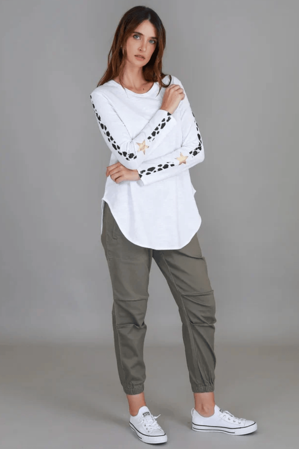 Junee Banded Leopard L/S Tee - White - RD11 - Pizazz Boutique3RD STORY