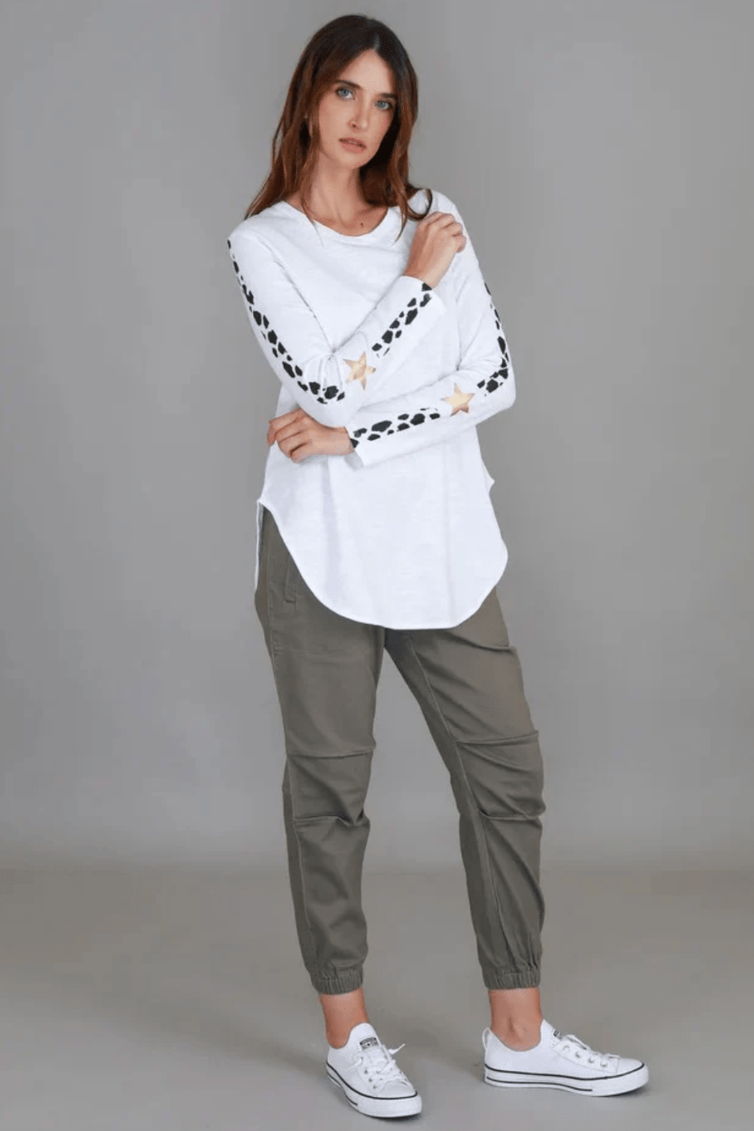 Junee Banded Leopard L/S Tee - White - RD11 - Pizazz Boutique3RD STORY