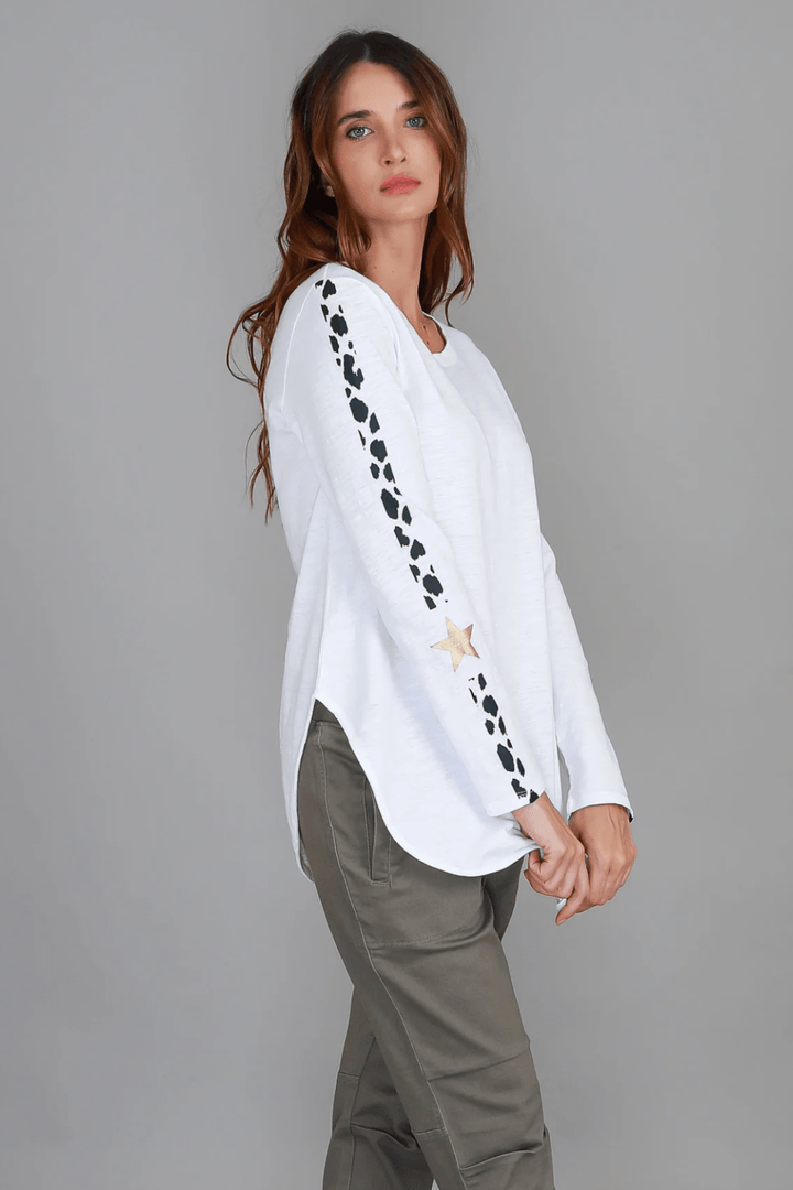 Junee Banded Leopard L/S Tee - White - RD11 - Pizazz Boutique3RD STORY