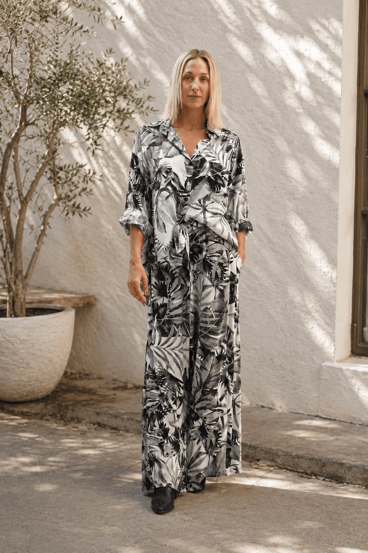 Kaia Pant - Black/White Leaf Print - CB68 - Pizazz BoutiqueCarbon The Label