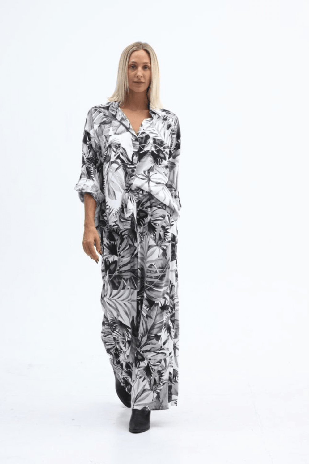 Kaia Pant - Black/White Leaf Print - CB68 - Pizazz BoutiqueCarbon The Label