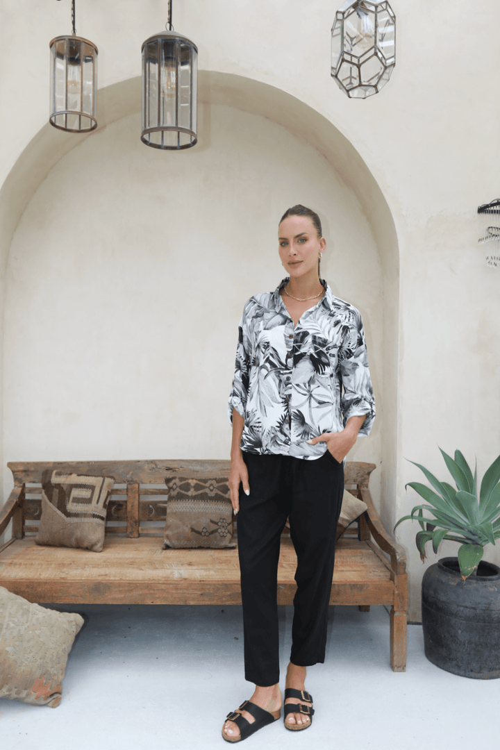 Kaia Shirt - Black/White Leaf Print - CB69 - Pizazz BoutiqueCarbon The Label