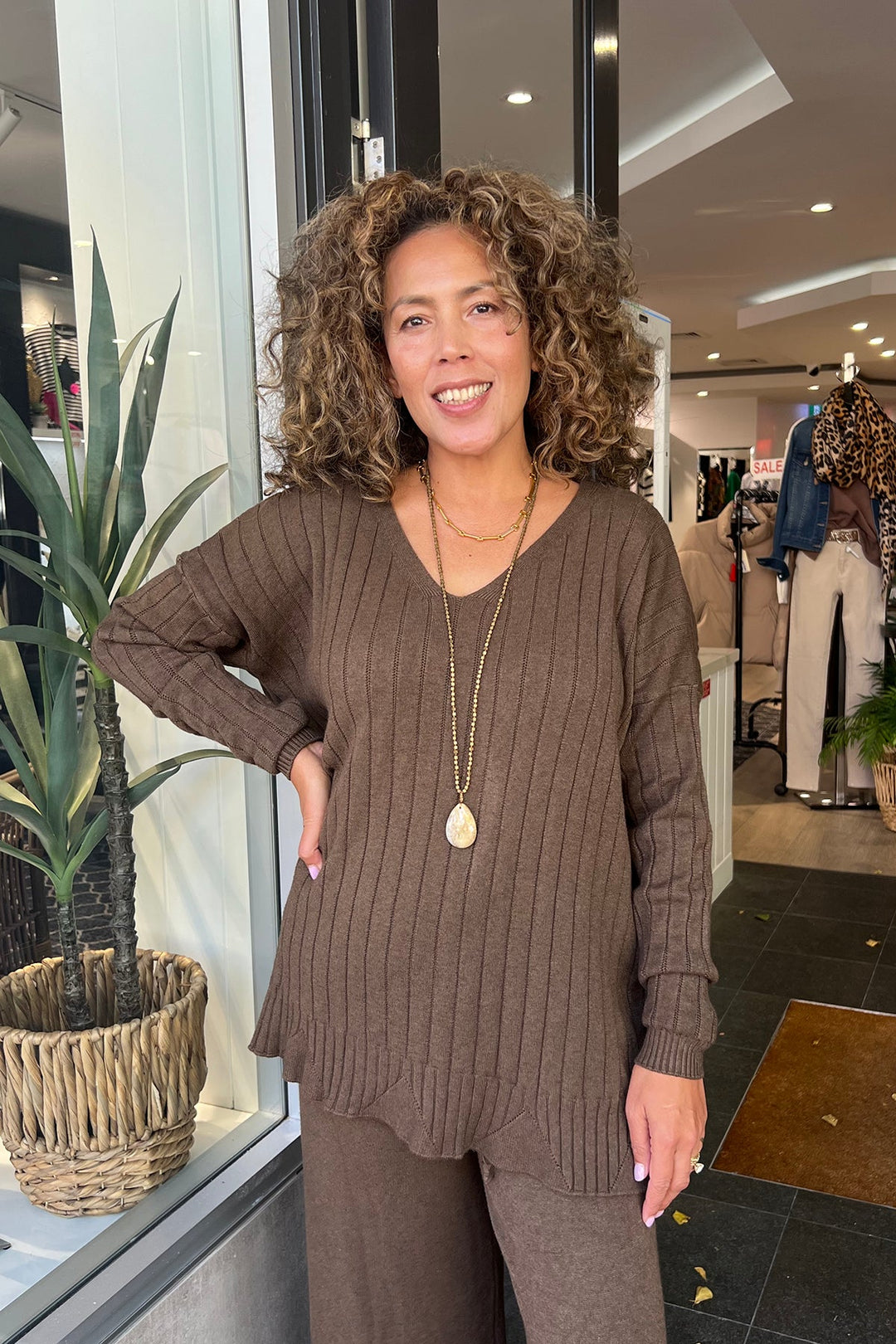 Kassidy Detail Knit - Chocolate - CG50 - Pizazz BoutiqueCindy G