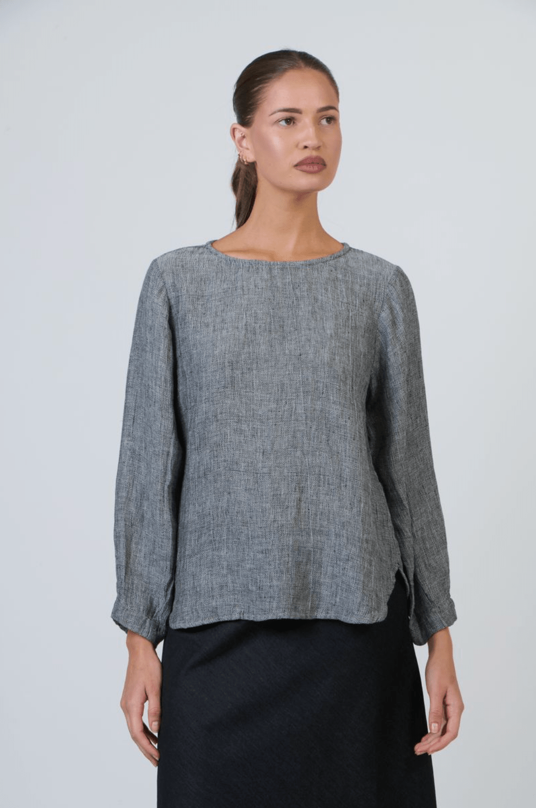 Katie Linen Top - Cinder - OJ52 - Pizazz BoutiqueNaturals By O & J