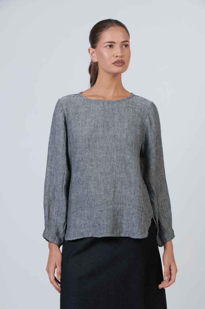 Katie Linen Top - Cinder - OJ52 - Pizazz BoutiqueNaturals By O & J