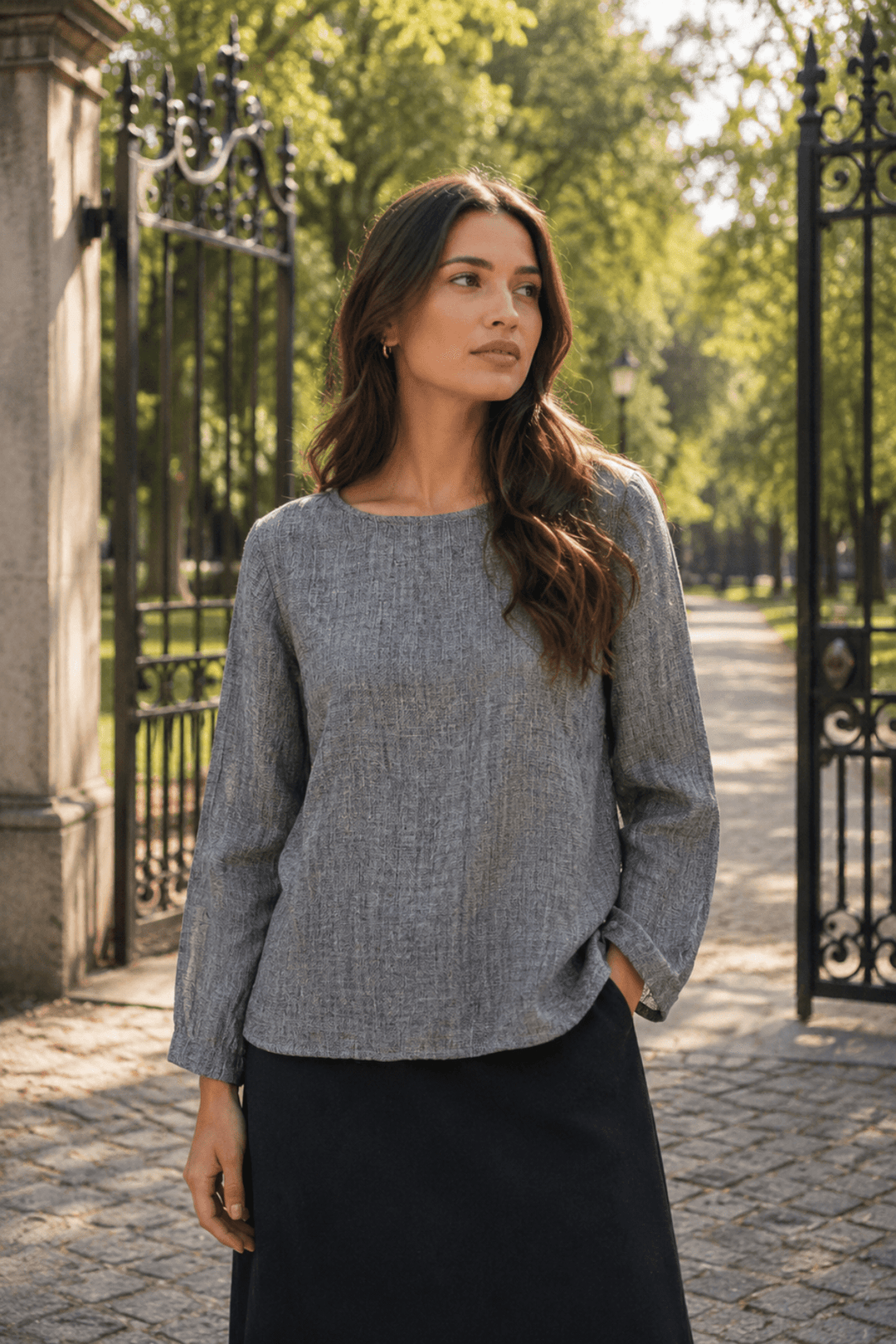 Katie Linen Top - Cinder - OJ52 - Pizazz BoutiqueNaturals By O & J