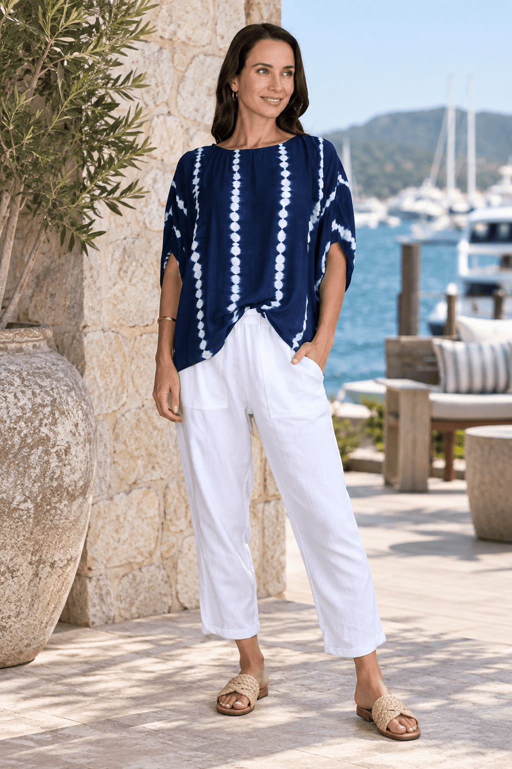 Kavala Slouch Top - Dark Blue/White - CB95 - Pizazz BoutiqueCarbon The Label