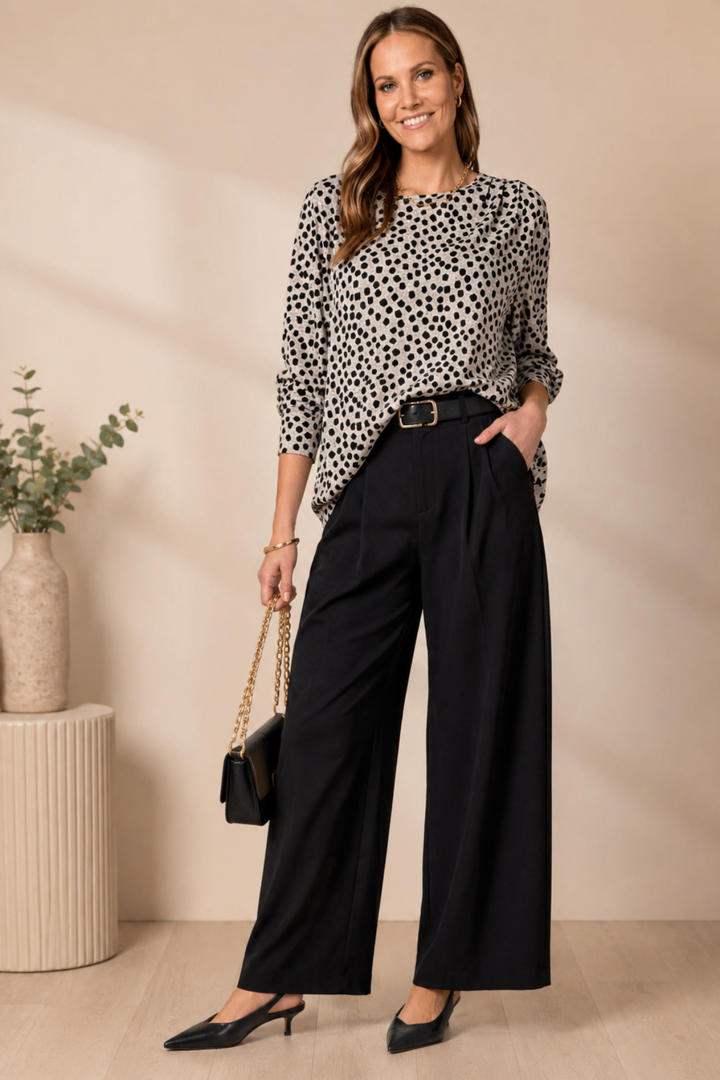 Kimmy Ponti Wide Leg Pant - Black - CL11
