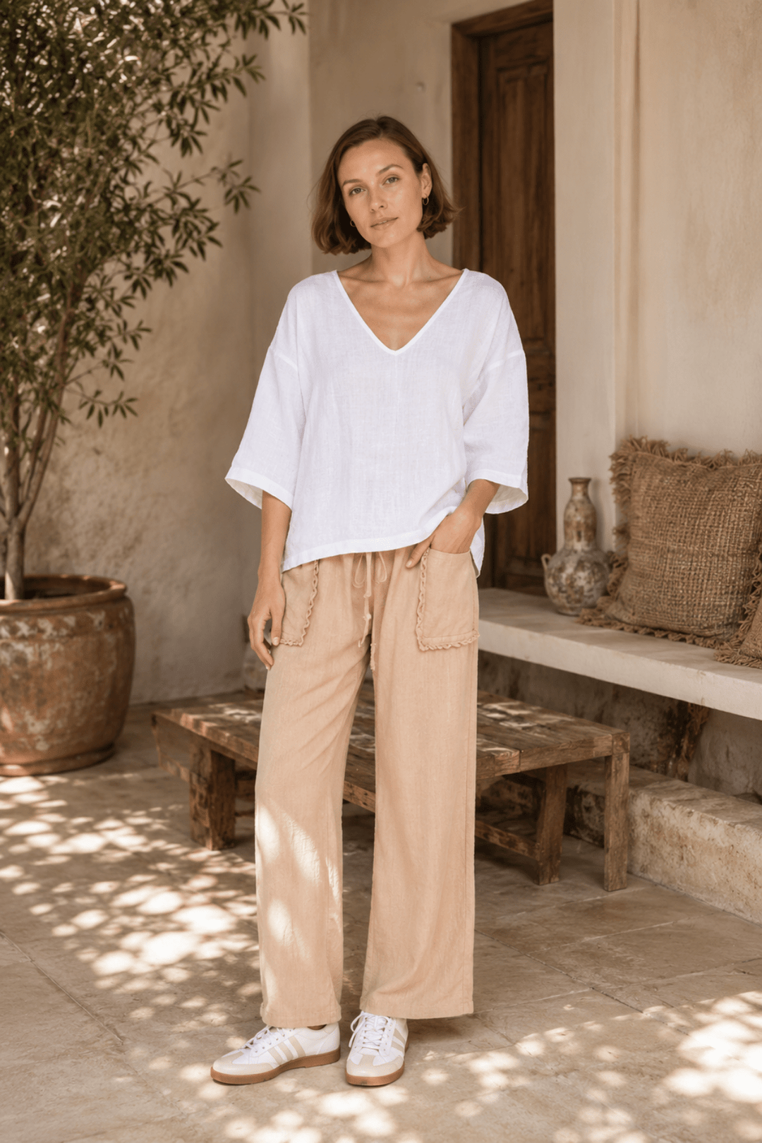 Koa V-Neck Top - White - CB86 - Pizazz BoutiqueCarbon The Label