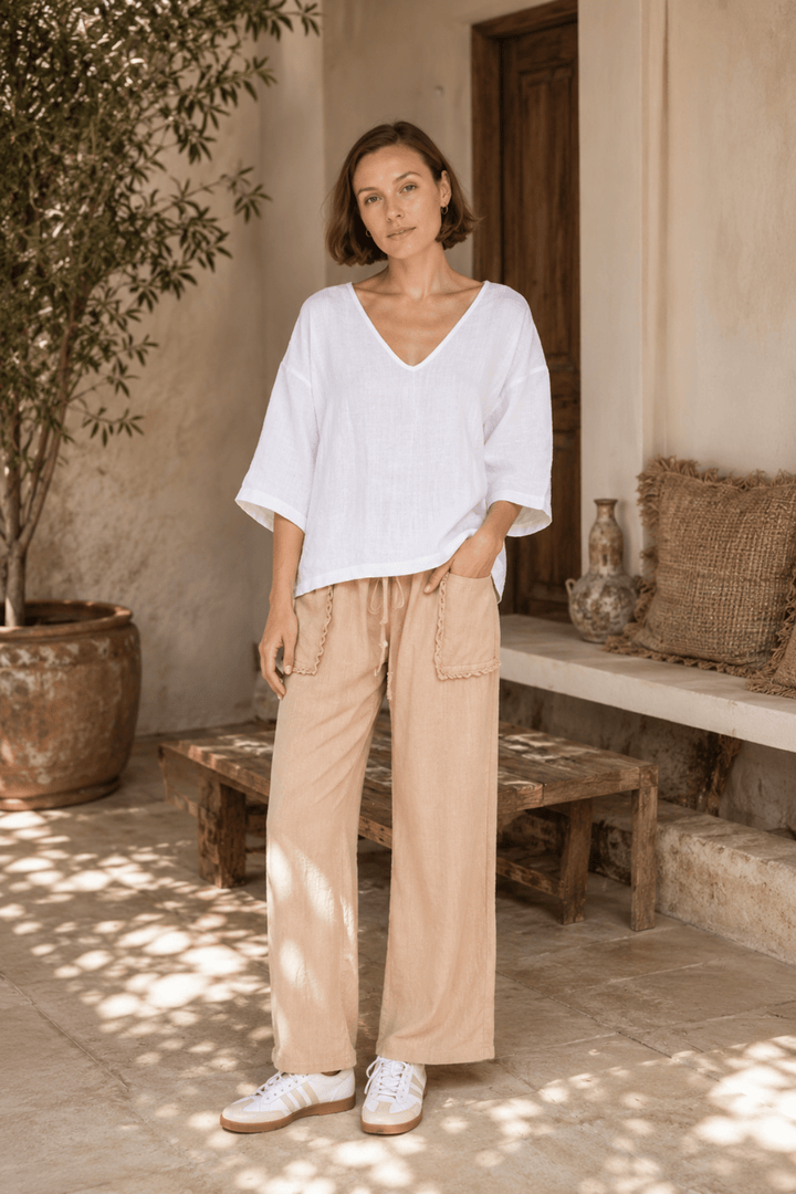 Koa V-Neck Top - White - CB86 - Pizazz BoutiqueCarbon The Label