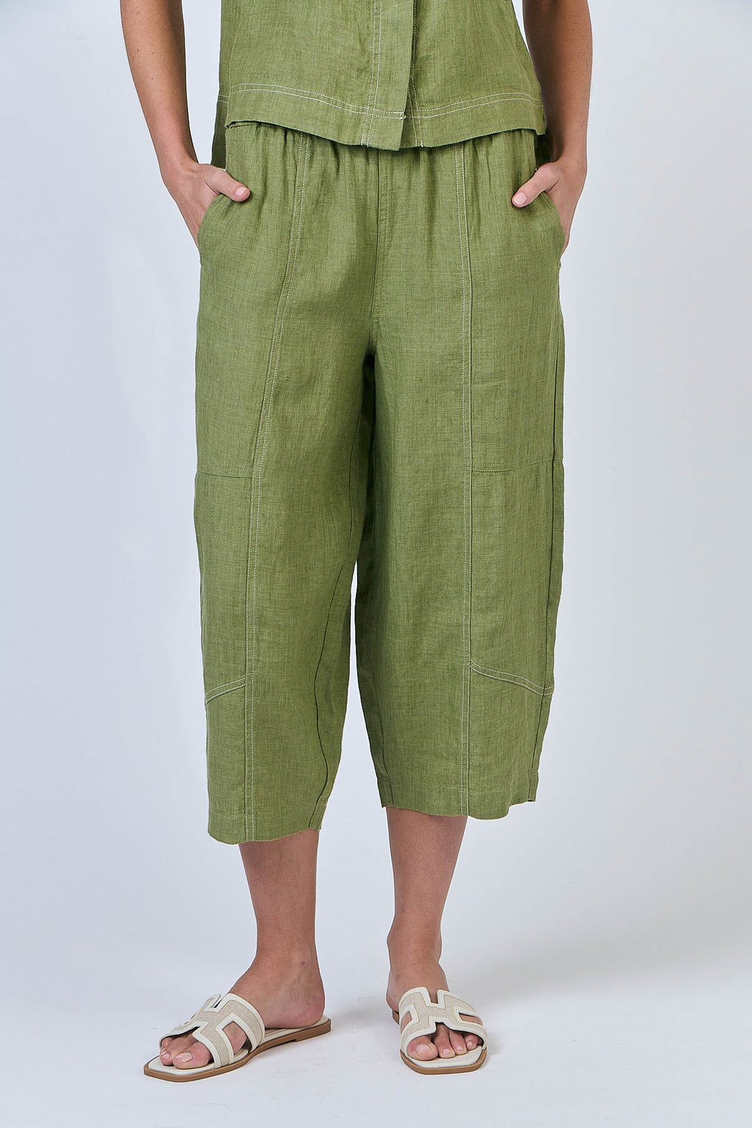 Kyleigh Crop Linen Pant - Moss - OJ32 - Pizazz BoutiqueNaturals By O & J