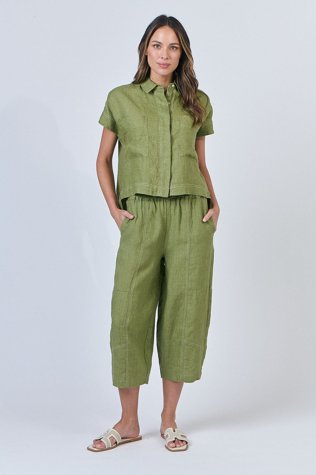 Kyleigh Crop Linen Pant - Moss - OJ32 - Pizazz BoutiqueNaturals By O & J