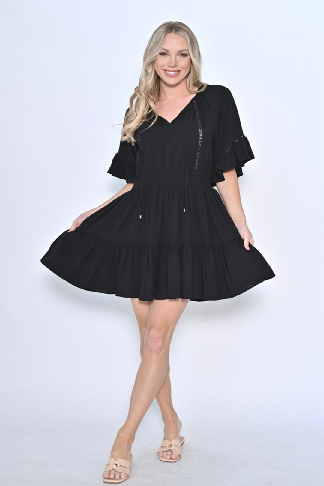 Kylie Ruffle Dress | Black | NU1