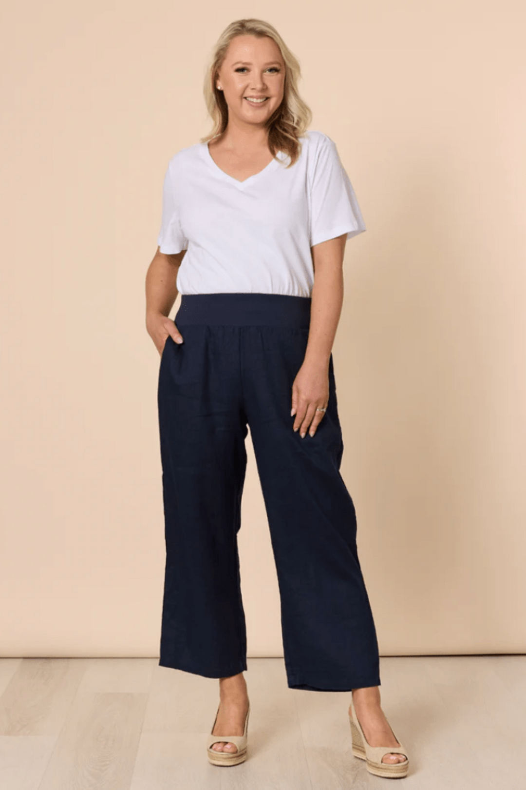 Lara Wide Leg Linen Pants - Navy - GS5 - Pizazz BoutiqueGordon smith