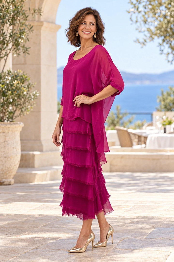 La Strada Layered Silk Dress - Orchid