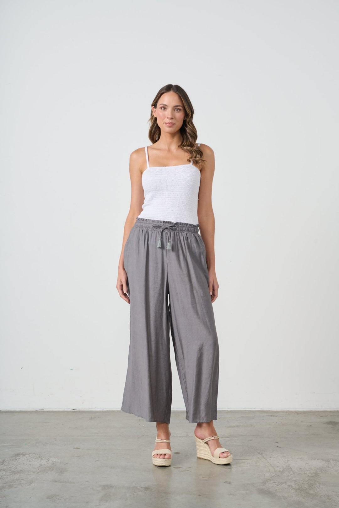 Layla Wide Leg Pant - Grey - CJ10 - Pizazz BoutiqueCaju