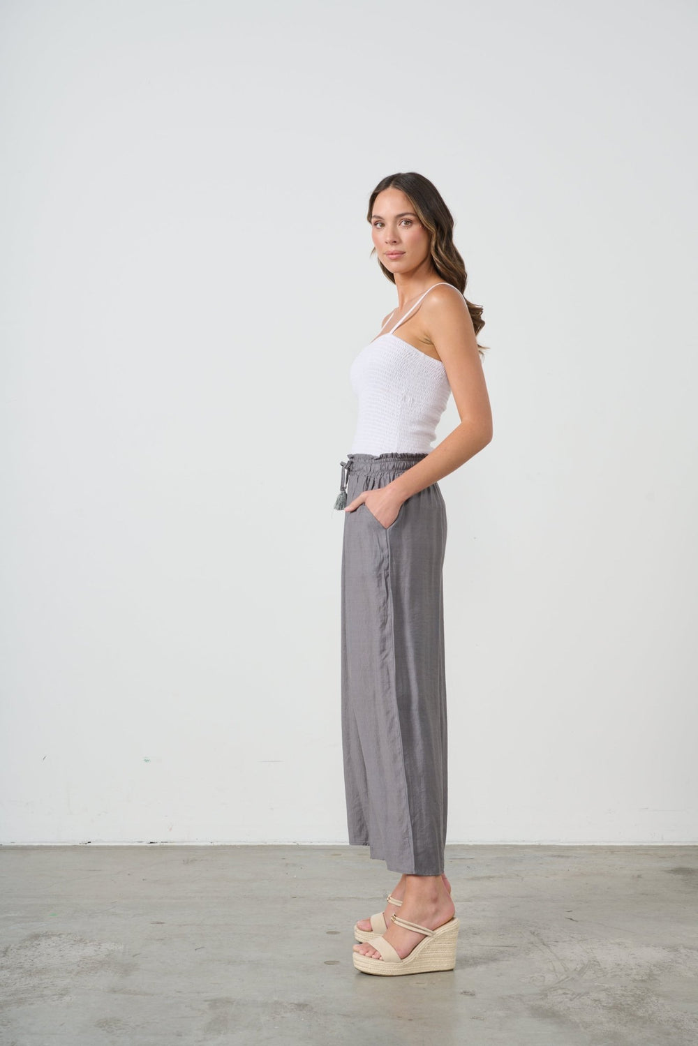Layla Wide Leg Pant - Grey - CJ10 - Pizazz BoutiqueCaju