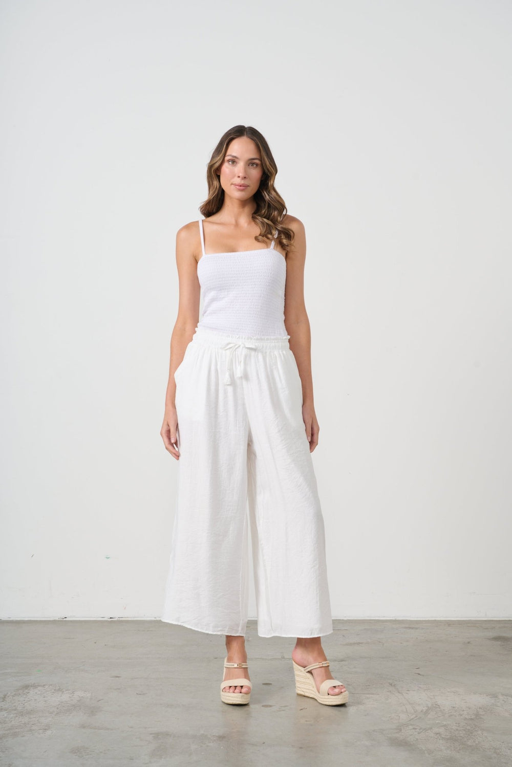 Layla Wide Leg Pant - White - CJ10 - Pizazz BoutiqueCaju